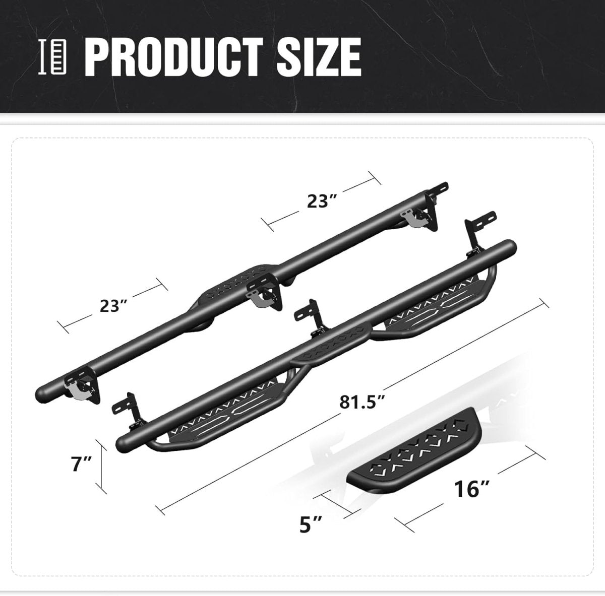 Running Boards Steps for 2009-2018 Dodge Ram 1500 Crew Cab | 2019-2024 Ram 1500 Classic | 2010-2024 Ram 2500 & 3500 | Yzona