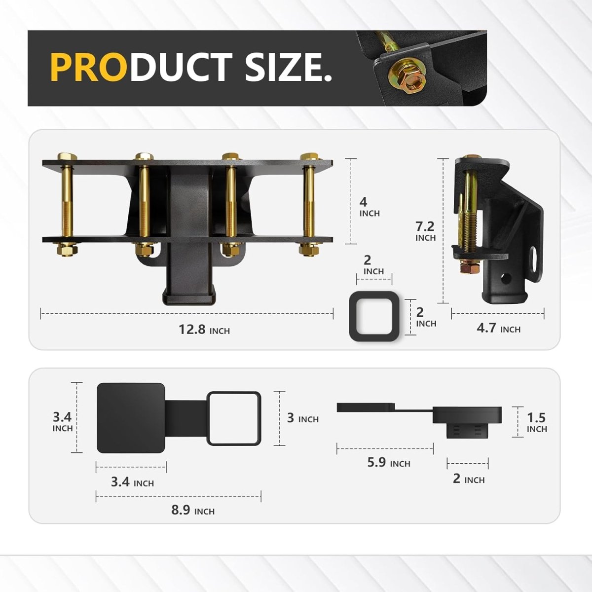 Tow Trailer Hitch Receiver Adapter with 4-Pin Wiring Harness | 07-18 Jeep Wrangler JK JKU Hitch Receiver with Cover | Yzona
