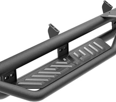 CrewMax Cab Running Boards Side Steps Compatible with 2007-2021 Toyota Tundra Crew Max Cab, Two Stair Drop Design Style Black Truck Side Rails Nerf Bars (Carbon Steel, Black Powder Coated, Star)