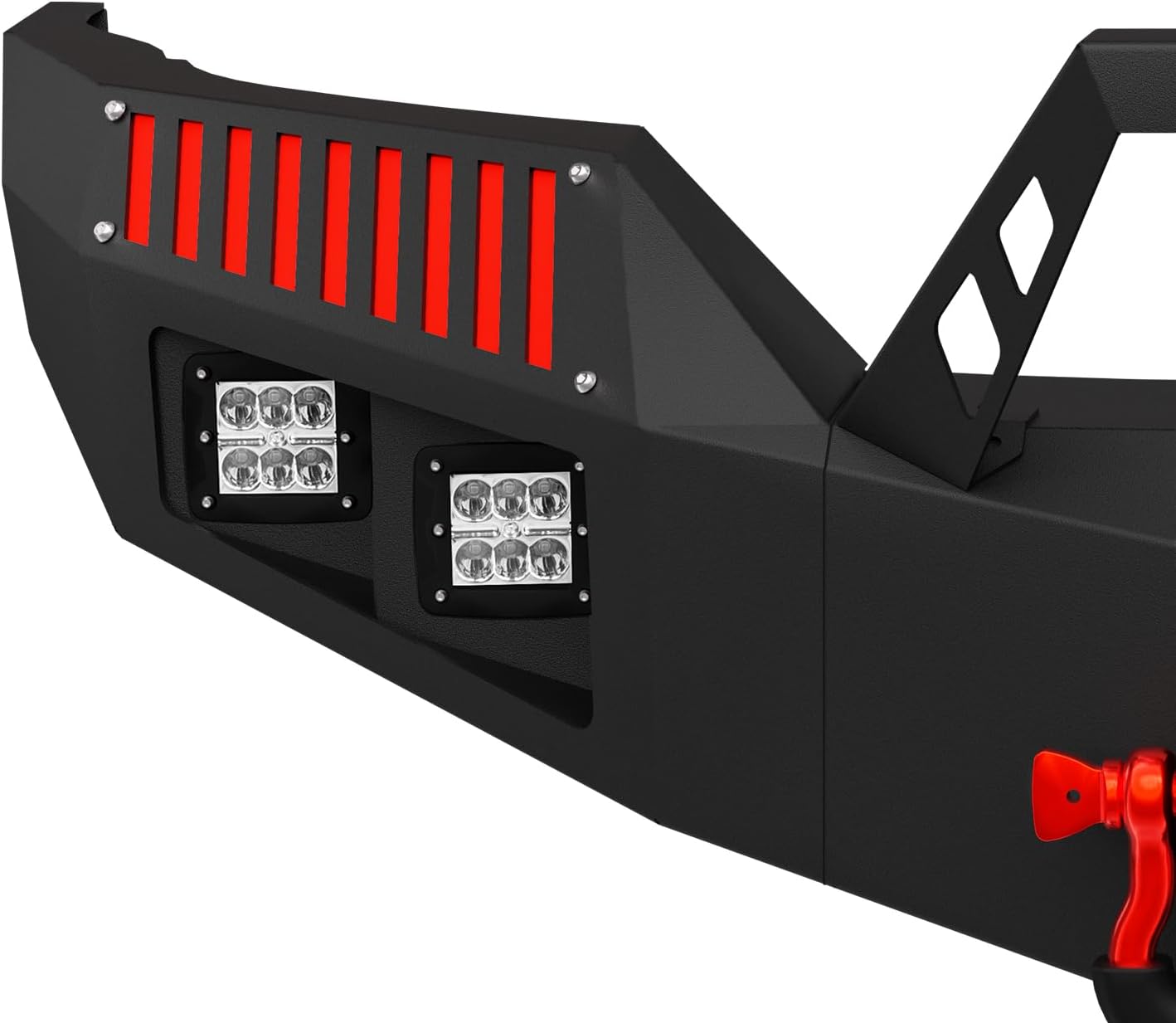 Pickup Truck Front Bumper Compatible with 2016 2017 2018 Chevrolet Chevy Silverado 1500 Equipped with 5 x LED Lights, Winch Plate, Paintable Armor & D-rings, Black (Sensor Holes Not Included)