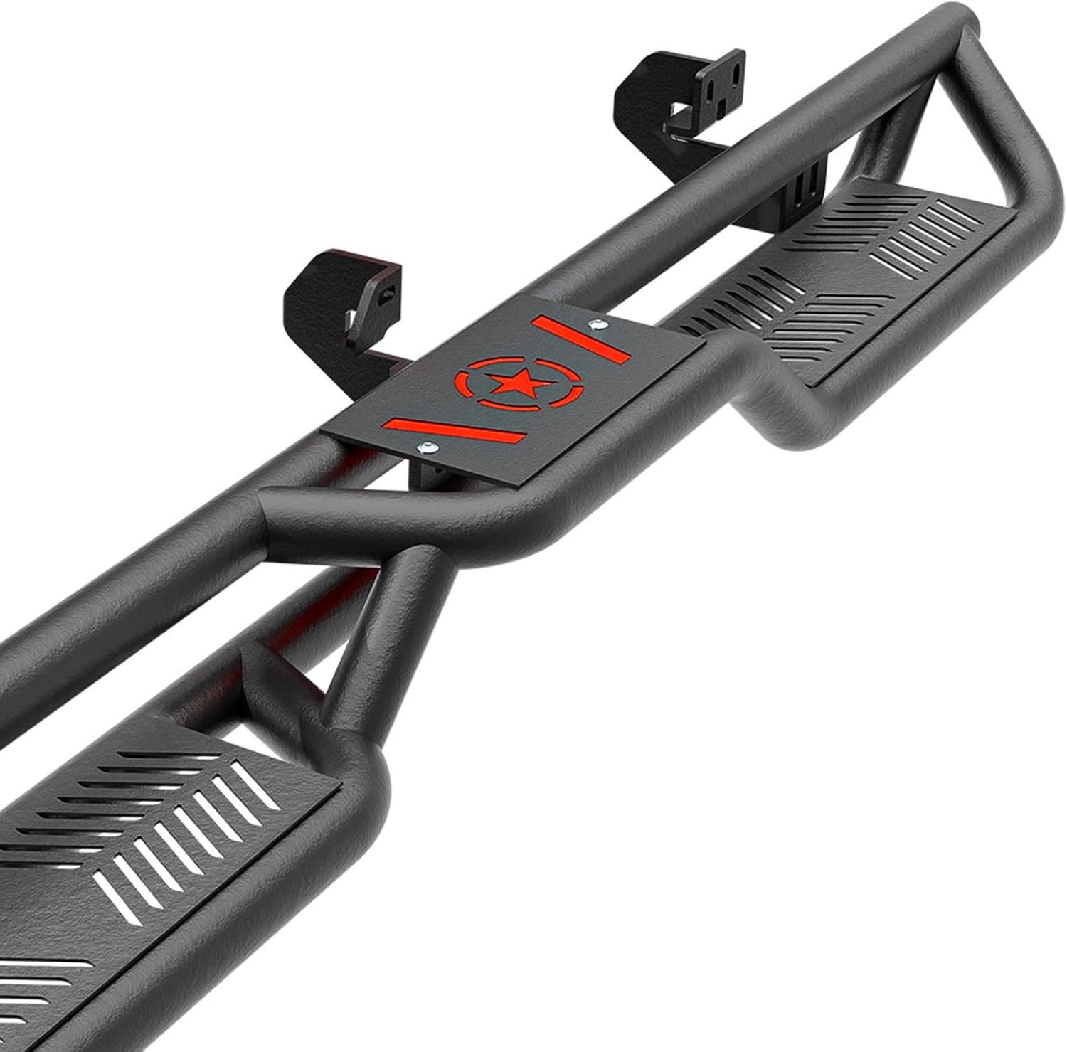 Crew Cab Running Boards Side Steps Compatible with 2009-2014 Ford F150 F-150 SuperCrew Cab Super Duty, Two Stairs Design Side Rail Nerf Bar Rock Sliders (4 Full Size Doors, Powder Coated, Black)