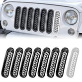 【Yzona】7-Pieces Matte Black Mesh Off-Road Grill Inserts - Acrylonitrile Butadienestyrene Durable Material, Long-Lasting Performance, Direct-Fit Easy-Install Cover for 2007-2018 Jeep JK Wrangler & Unlimited, +1 White Car Exterior Accessory