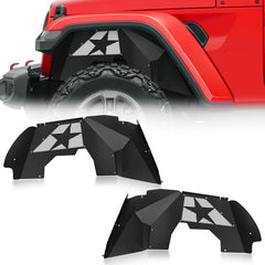【Yzona】2 PCS Rustproof Powder-Coated Carbon Steel Automotive Car Accessories Front Inner Fender Liners for 2018-2026 Jeep Gladiator JT, Wrangler JL JLU 2/4 Doors & 4xe Models, Sleek Slanted White Star Logo Wheel Well Covers, 11.25kg, Assembly Required