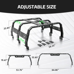 【YZONA】Adjustable 54-64" High Truck Cargo Bed Racks with 2 Led Lights Compatible with Frontier Tacoma Tundra Silverado 1500 Sierra 1500 Ram 1500 Titan Canyon Colorado JT Ford F-Series Ranger