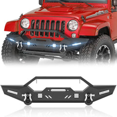 YZONA Rust-Resist Coat Carbon Steel Front Bumper for Jeep Wrangler JK JKU 2007-2018, Dustproof Car Accessory, Easy Bolt-On Vehicle Accessory, 12000 lbs Winch Plate, 4 x 18W LED Lights, 2 x 4.75-ton D-Rings