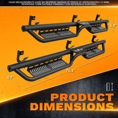【Yzona】Quad Cab Running Board Side Step Compatible for 2009-2018 Dodge Ram 1500 (Included 2019-2024 1500 Classic), 2010-2026 Ram 2500 3500 Double/Extended Cab, Two Stair Rail Nerf Bar Star Logo, 2 Side Bars, 6-Inch Drop-Down Step Pads, Carbon Steel