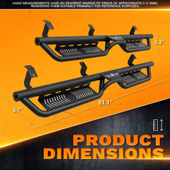 【Yzona】Bolt-On Install Double Cab Running Boards Side Steps (10 Side Bars) for 2007-2021 Toyota Tundra Extended Cab-2 Half-Size Rear Door, 6-Inch Drop-Down Step Pads, Black Steel Star Logo Carbon Steel Lift Kit Fit
