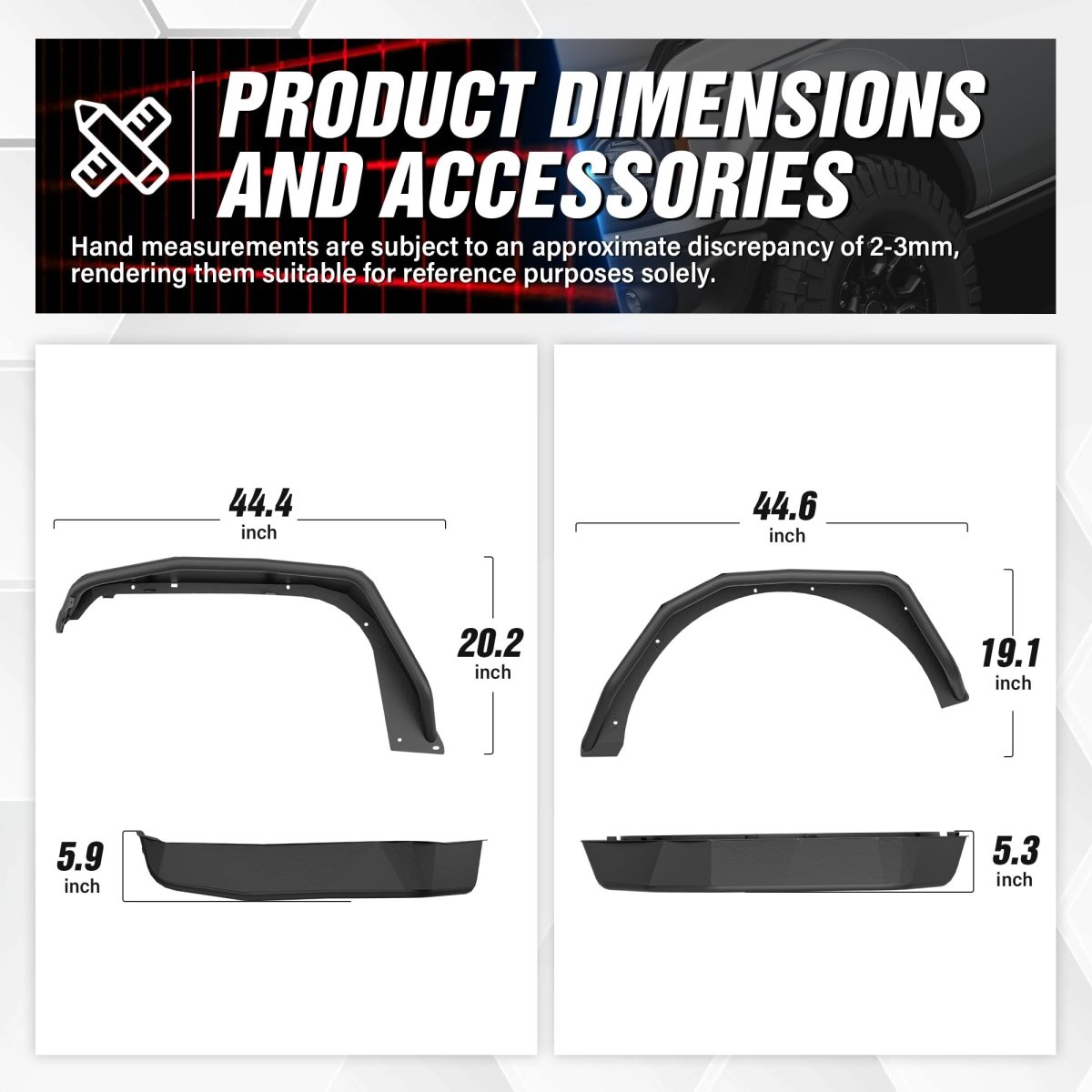 Fender Flares for Trucks Compatible with 2018-2024 Jeep Wrangler JL JLU Unlimited 2/4 Doors - Yzona