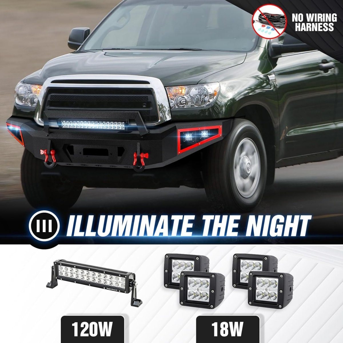 Full Width Replacement Front Bumpers Compatible with 2007-2013 Toyota Tundra Rock Crawler w/5 x LED Lights | Yzona