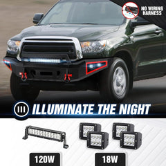 Full Width Replacement Front Bumpers Compatible with 2007-2013 Toyota Tundra Rock Crawler w/5 x LED Lights | Yzona