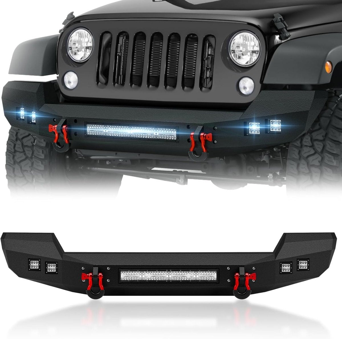 Full Width Front Bumpers Compatible with 2007-2024 Jeep Wrangler JK JL JKU JLU Unlimited Rock Crawler | Yzona