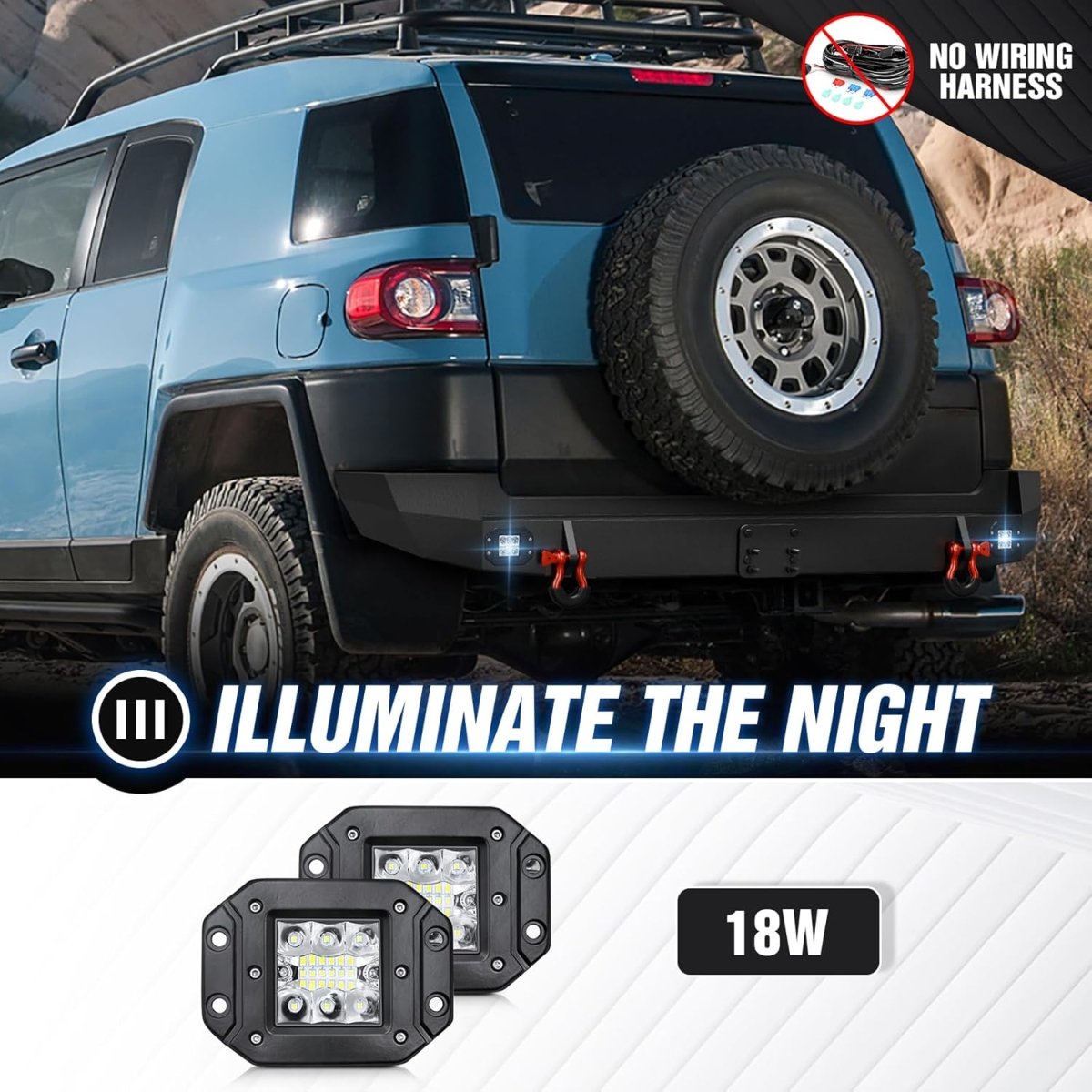 Super Duty Rear Bumpers for 2007-2014 Toyota FJ Cruiser 1st Gen with 2 x 18W LED Lights | Yzona