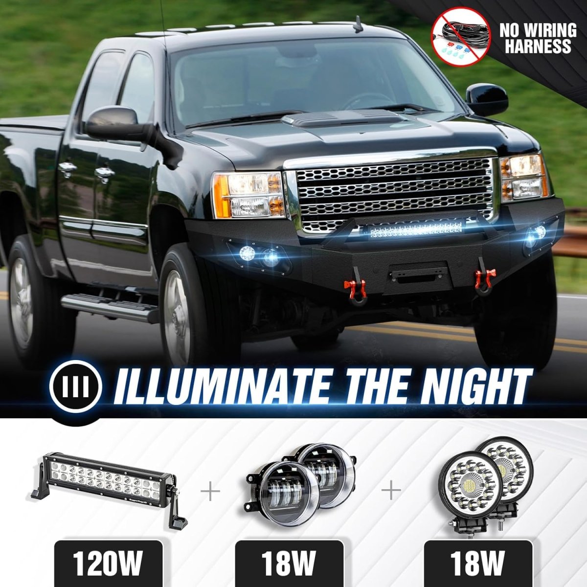 Pickup Replacement Front Winch Bumpers for 2011-2014 GMC Sierra 2500 3500 HD with 5 x LED Lights | Yzona