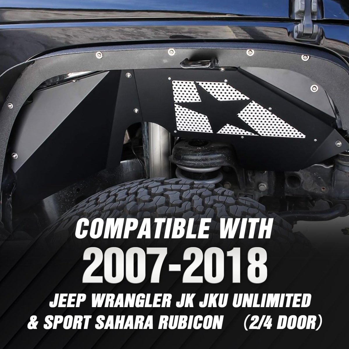 Front Inner Fender Compatible with 2007-2018 Jeep Wrangler JK & JKU Unlimited Sport Sahara Rubicon - Yzona