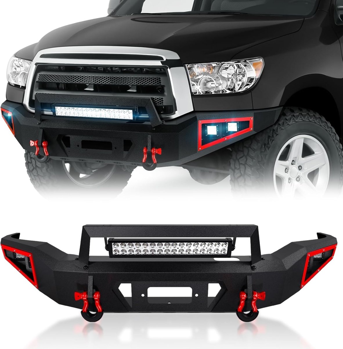 Full Width Replacement Front Bumpers Compatible with 2007-2013 Toyota Tundra Rock Crawler w/5 x LED Lights | Yzona