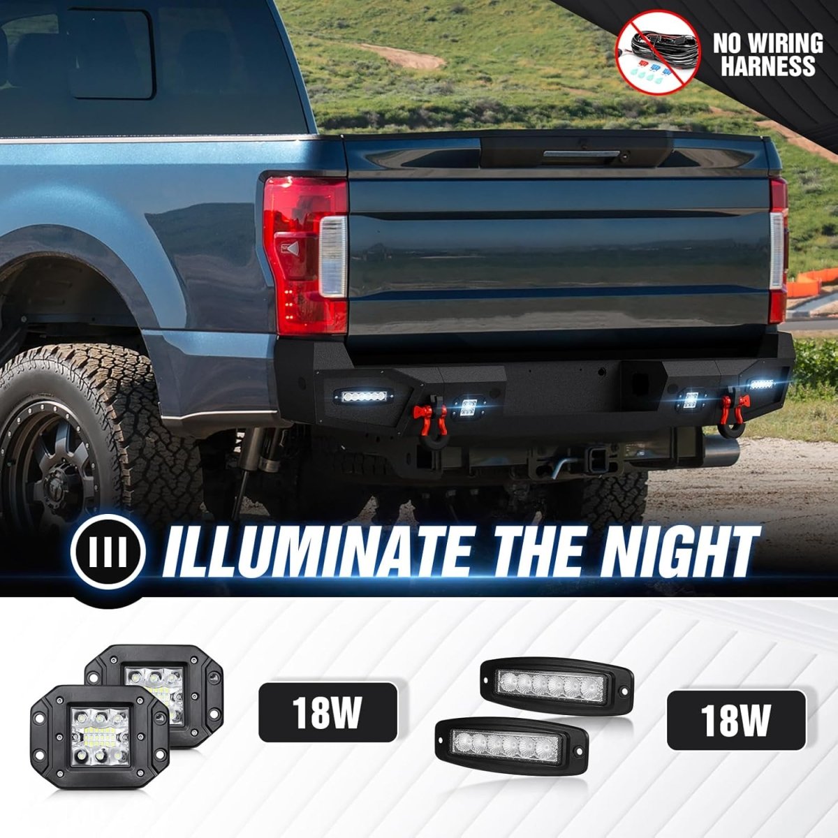 for Rear F350 Bumpers with Winch Compatible with 2017-2022 4th Gen Ford F250 F350 F450 with Paintable Armor | Yzona