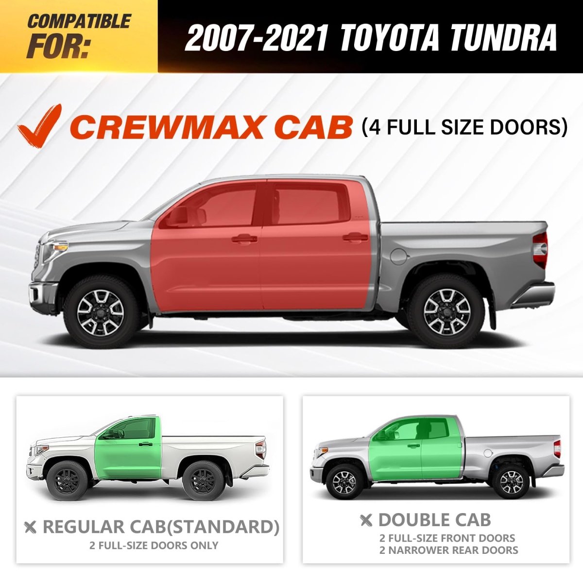 Truck Step Side Compatible with 2007-2021 Toyota Tundra Crew Max Cab - Yzona