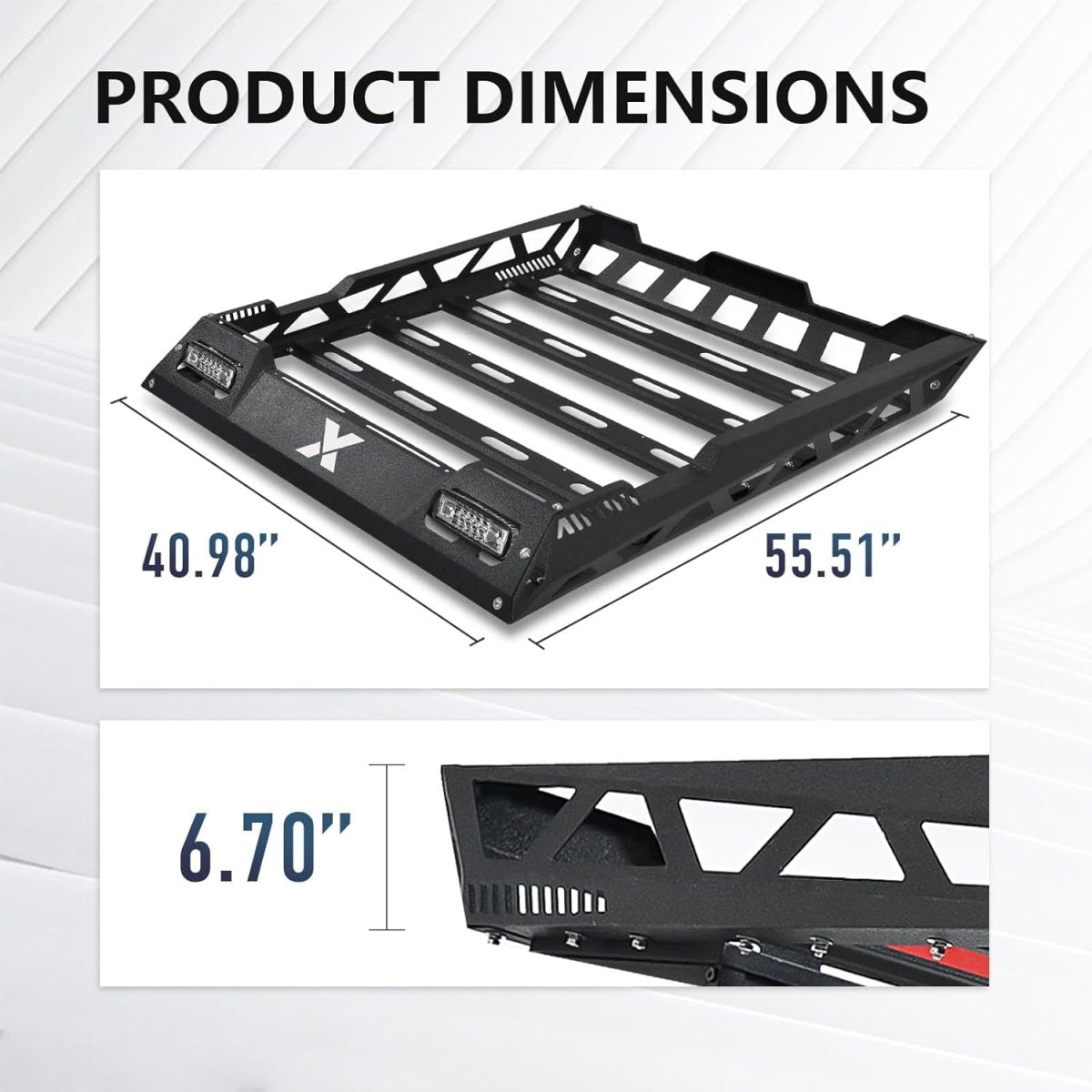 55"x41" Roof Racks & Cargo Carriers Basket with 2 Pcs LED Light Bars & Net | Yzona