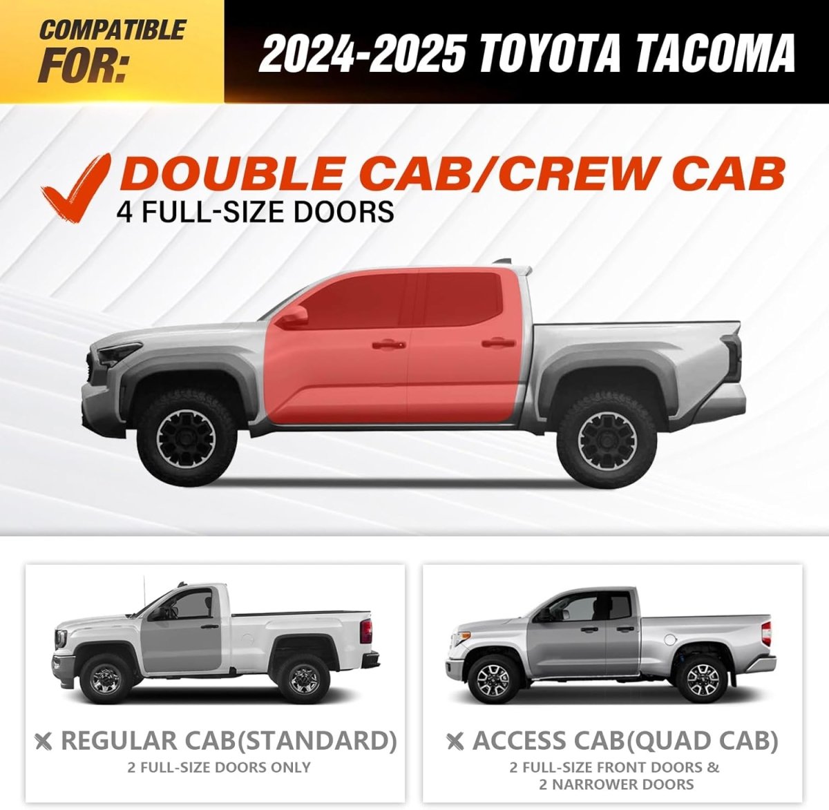 for Tacoma Running Boards Side Steps Compatible with 2024-2025 Toyota Tacoma 4 Full-Size Doors | Yzona