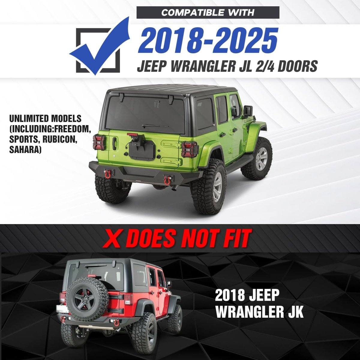 Aftermarket Back Bumpers Compatible with 2018-2025 Jeep Wrangler JL JLU