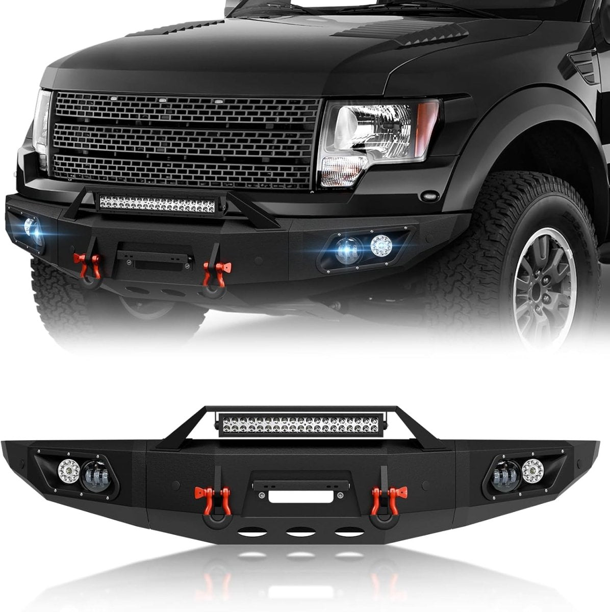 for Ford Aftermarket Front Bumpers Compatible with 2010-2014 Ford F150 F-150 SVT Raptor with Winch Plate | Yzona