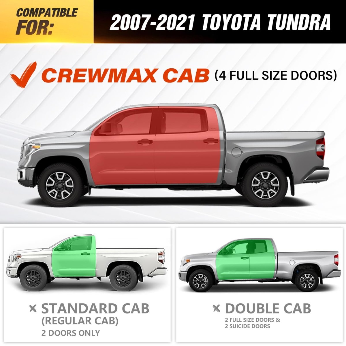 Running Boards for Toyota Tundra Compatible with 2007-2021 Toyota Tundra Crew Max Cab - Yzona