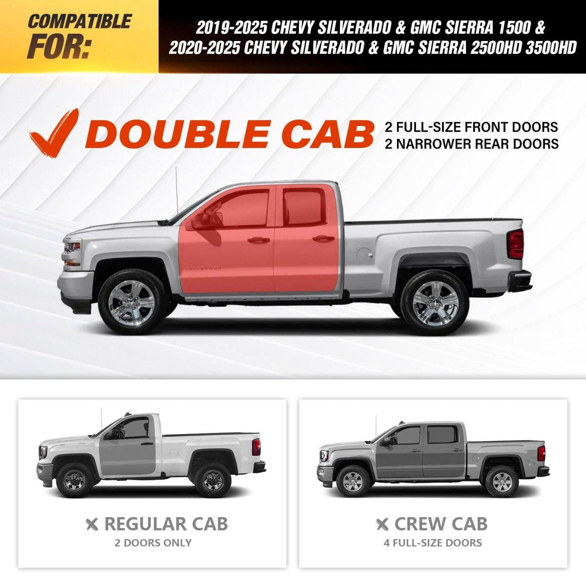 Step Side for Trucks Compatible for 2019-2025 Silverado & Sierra 1500 | 2020-2025 Silverado / Sierra 2500 3500 HD - Yzona