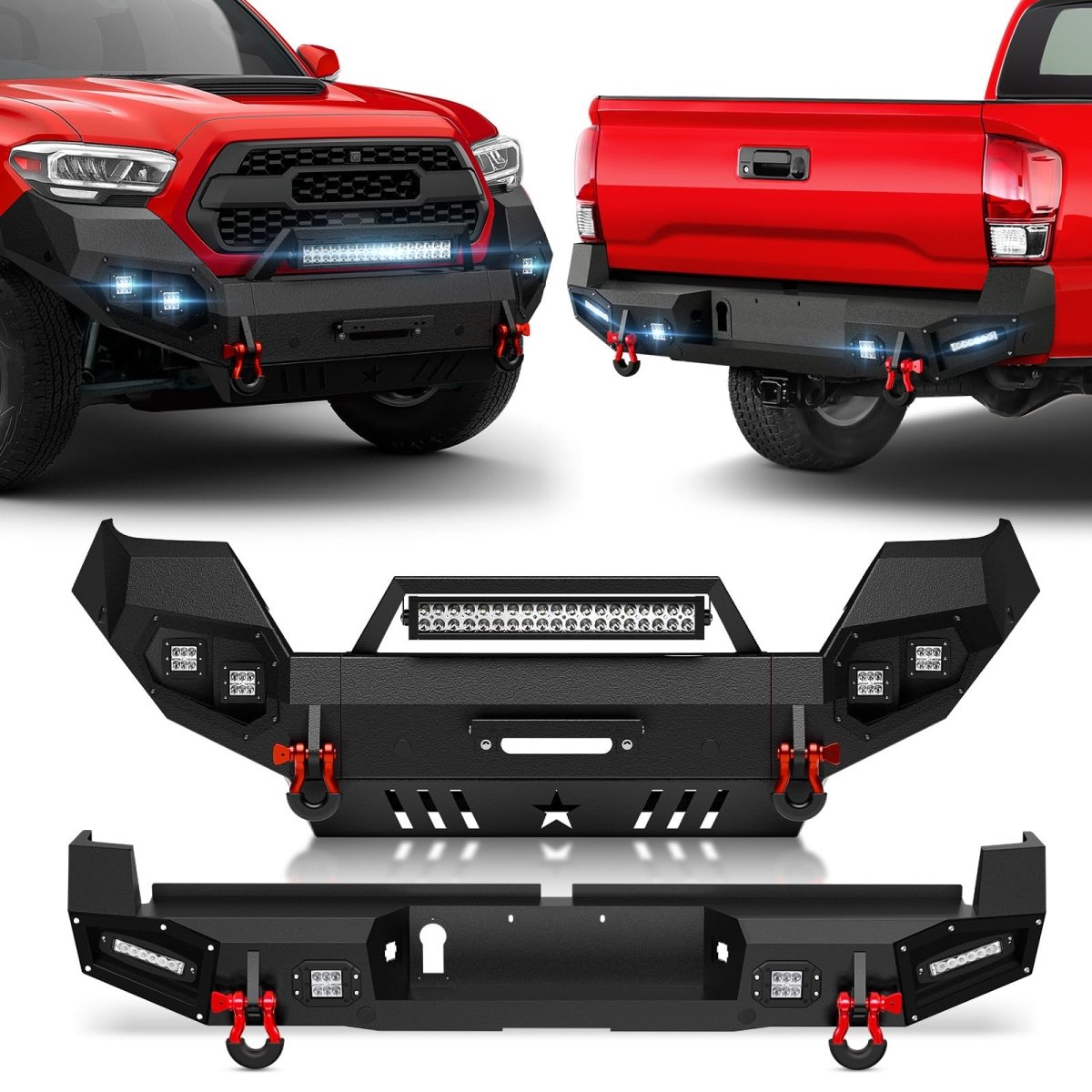 for 2016-2023 Toyota Tacoma 3rd Gen Rear & Front Steel Bumpers with LED Lights | Yzona