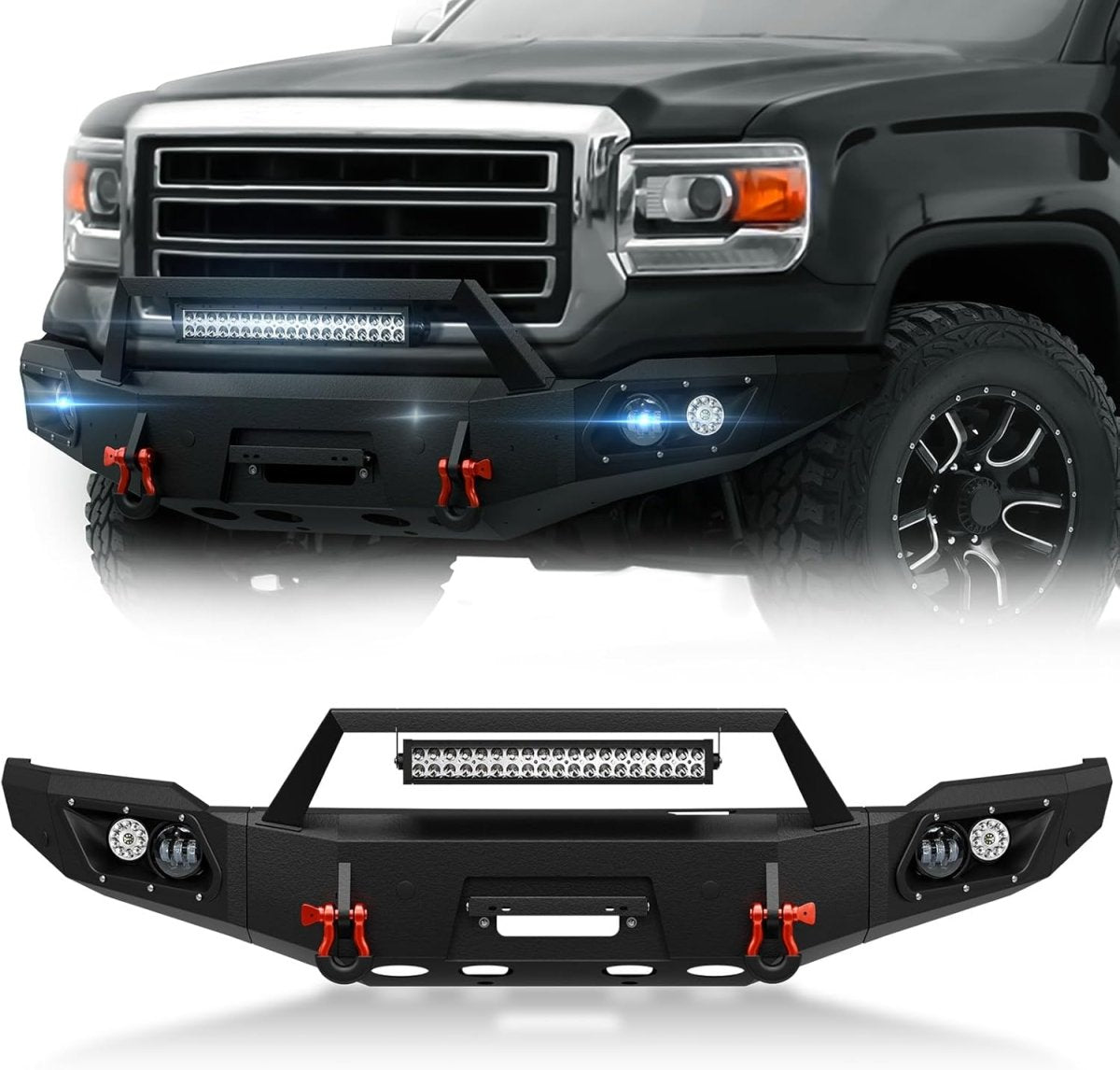 Pickup Truck Best Aftermarket Bumpers for 2014 2015 GMC Sierra 1500 Off-Road Bumper Equipped with 5 x LED Lights | Yzona