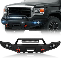 Pickup Truck Best Aftermarket Bumpers for 2014 2015 GMC Sierra 1500 Off-Road Bumper Equipped with 5 x LED Lights | Yzona