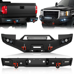 Pickup Off Road Powder Coated Bumpers for 2015-2019 GMC Sierra 2500 3500 HD with 9 x LED Lights | Yzona