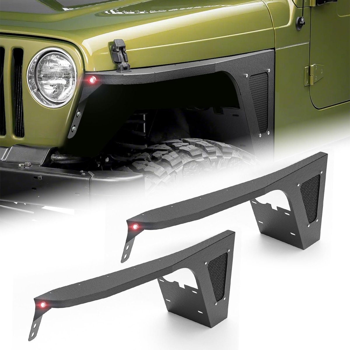 Wheel Well Front Fender Flares Compatible with 1997-2006 Jeep Wrangler TJ & 2004-2006 Jeep Wrangler LJ | Yzona