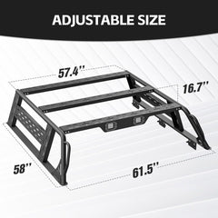 16.7" High Full-Size Truck Bed Racks with 2 LED Lights for 2005-2023 Toyota Tacoma with Bed Rails | Yzona