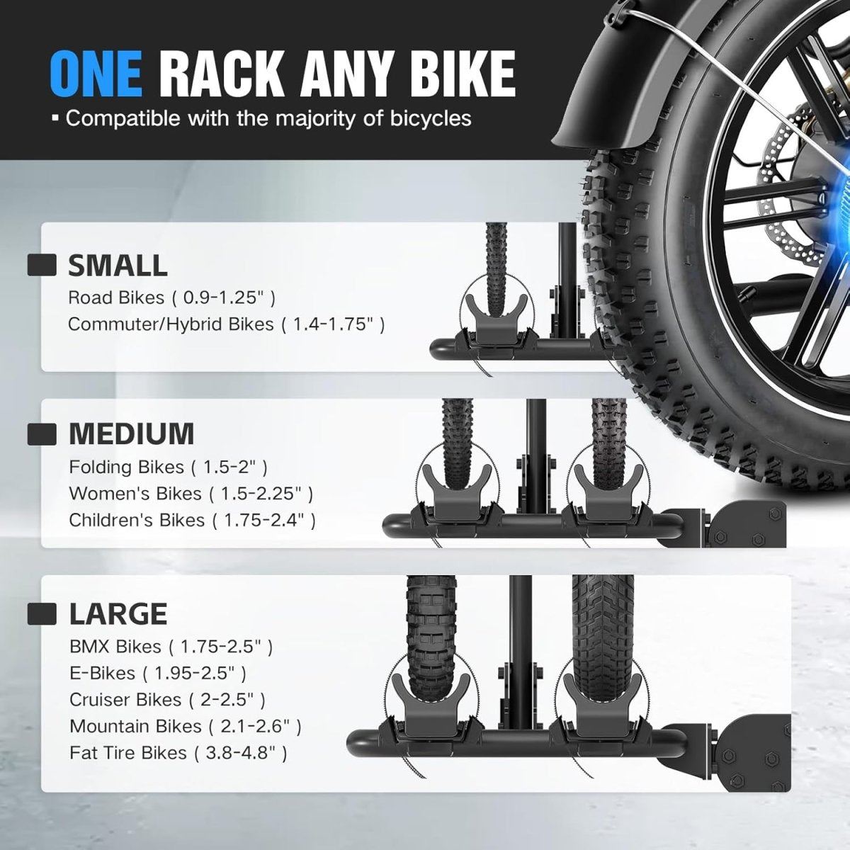 2pcs Bike Mount for Car with Ramp | up to 4.8" Fat Tire Carrier | Yzona