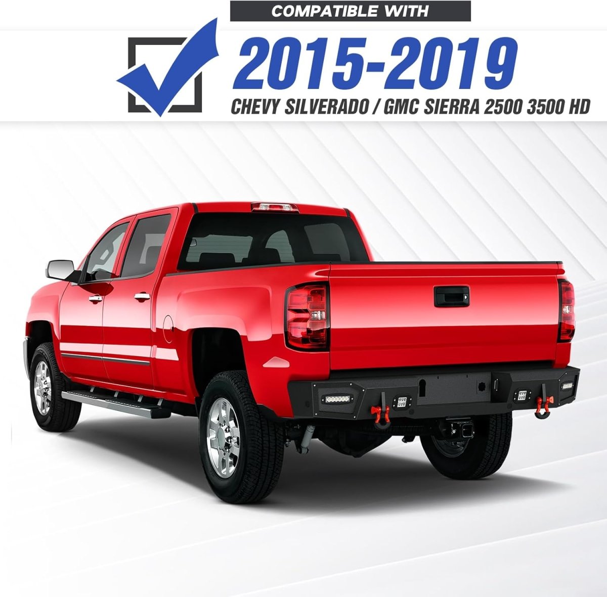 Black Rear Aftermarket Bumpers for Chevy 2500HD 2015-2019 Chevrolet Silverado & GMC Sierra 2500 3500 HD w/LED Lights | Yzona