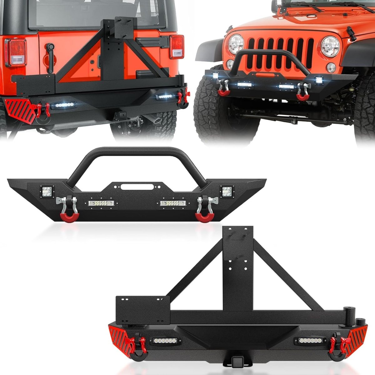 Front & Rear Bumper for JK Jeeps Compatible with 2007-2018 Jeep Wrangler JK JKU Unlimited with Paintable Armor | Yzona