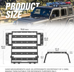 Apex Deluxe Steel Roof Cargo Basket with Lights & Wind Fairing for 2018-2025 Jeep Wrangler JL JLU Unlimited | Yzona
