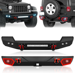 Full Width Front Bumper and Rear Bumper Compatible with 2007-2018 Jeep Wrangler JK JKU Unlimited (2/4 Doors)| Yzona