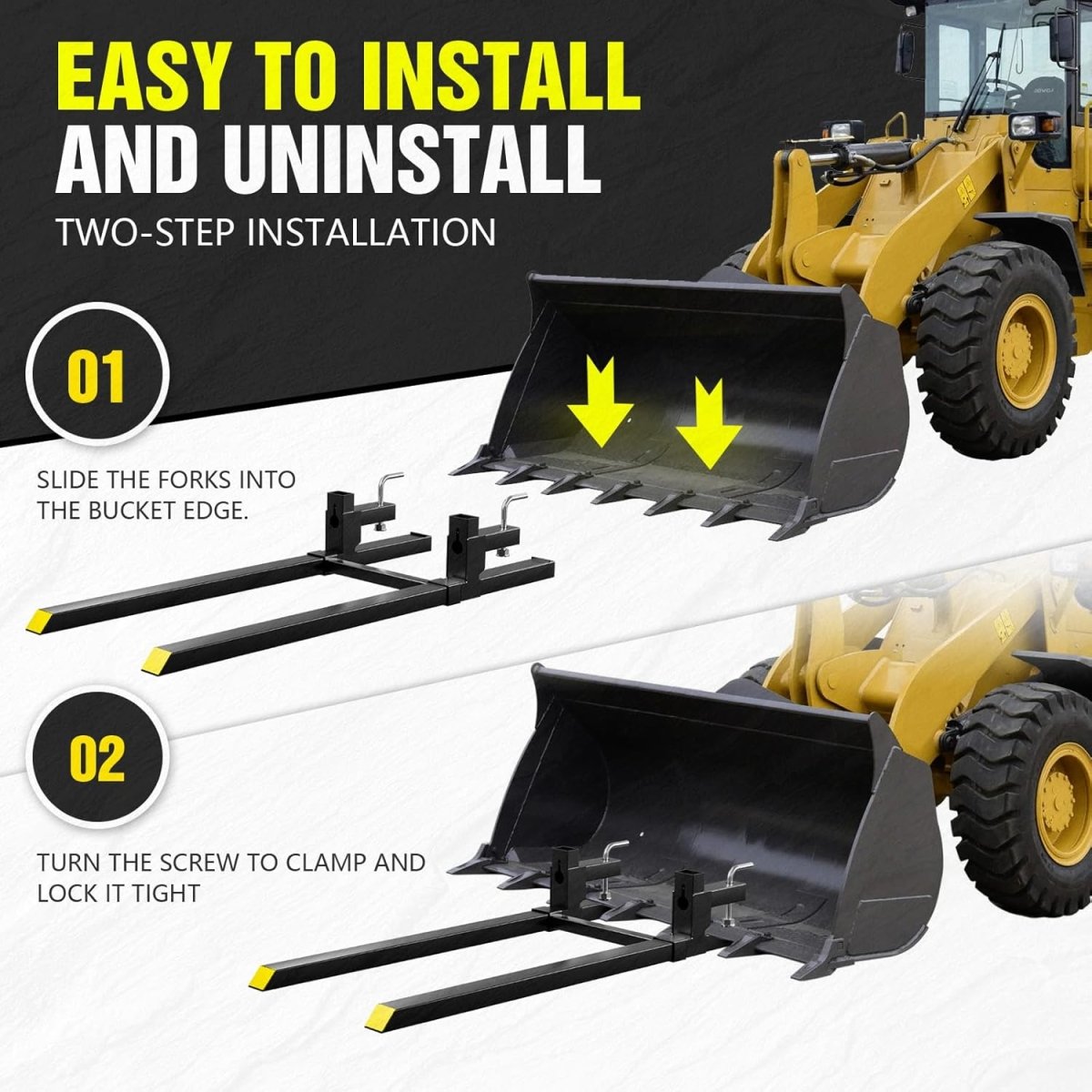 43" 3000 LBS Heavy Duty Clamp on Pallet Forks for Tractor Bucket | Yzona