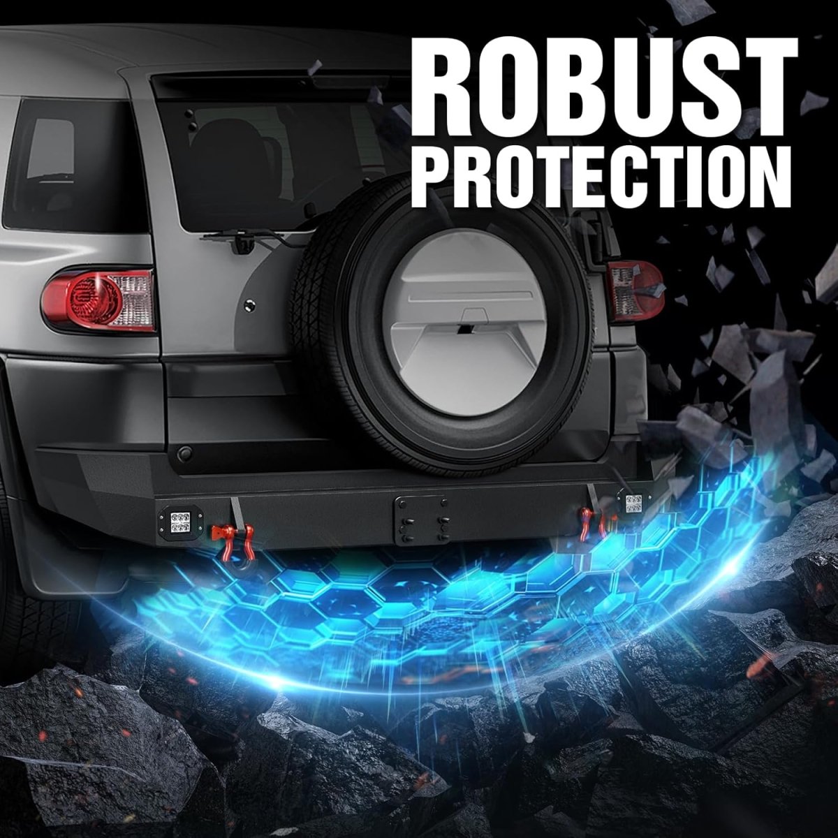 Super Duty Rear Bumpers for 2007-2014 Toyota FJ Cruiser 1st Gen with 2 x 18W LED Lights | Yzona