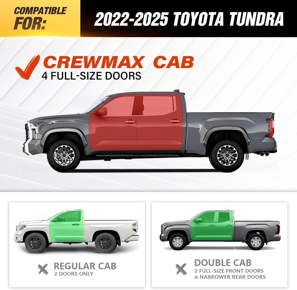 Yzona Running Boards CrewMax Cab for 2022-2025 Toyota Tundra
