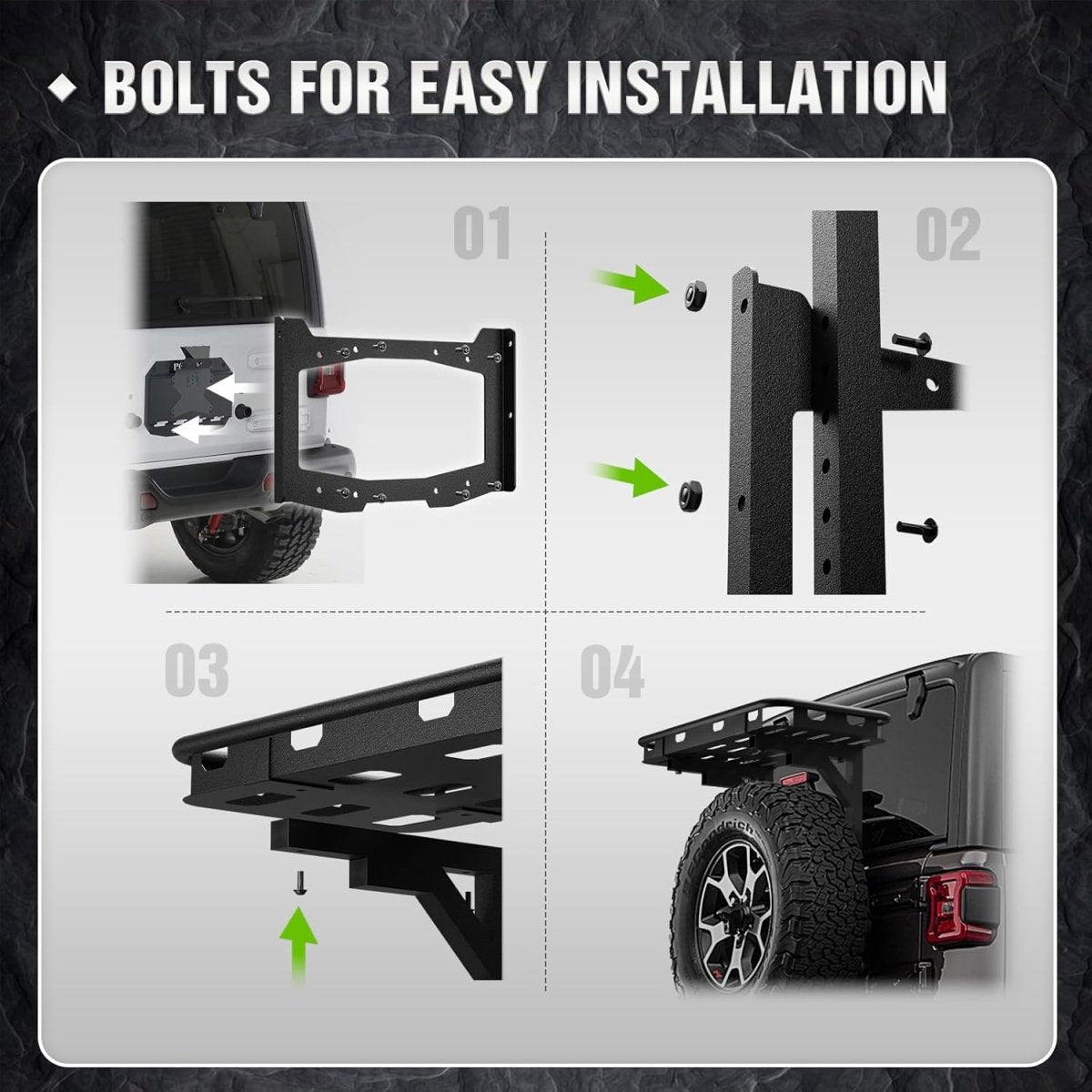 Rear Cargo Carrier Basket on OE Tailgate for 2018-2025 Jeep Wrangler JL & JLU Unlimited 2/4 Door | Yzona