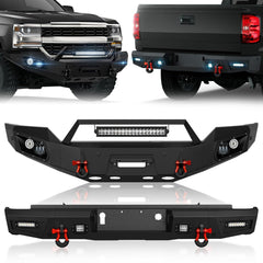 Aftermarket Chevrolet Front & Rear Bumpers Compatible with 2016-2018 Chevy Silverado 1500 with LED Lights | Yzona