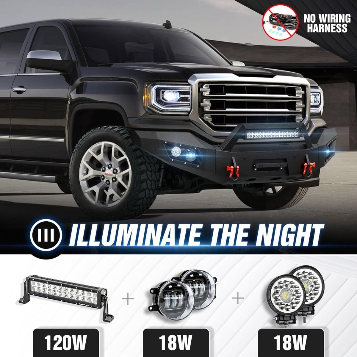 Truck Front Off-road Bumpers for 2016-2018 GMC Sierra 1500 with 5 x LED Lights| Yzona