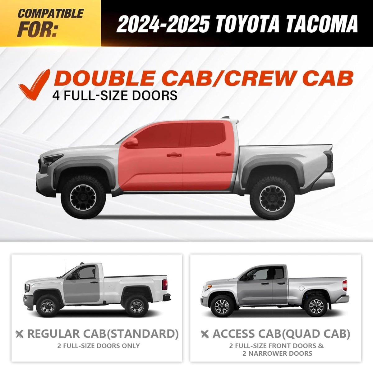 Double Cab & Crew Cab Running Boards for 2024 2025 Toyota Tacoma 4 Full-Size Doors | Yzona