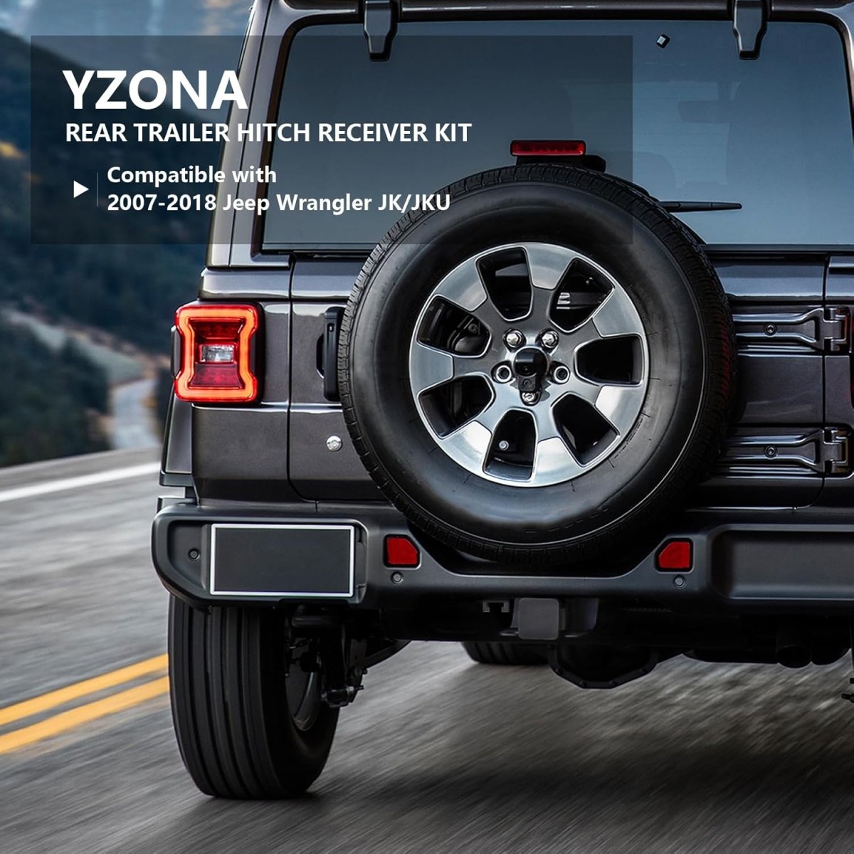 Tow Trailer Hitch Receiver Adapter with 4-Pin Wiring Harness | 07-18 Jeep Wrangler JK JKU Hitch Receiver with Cover | Yzona