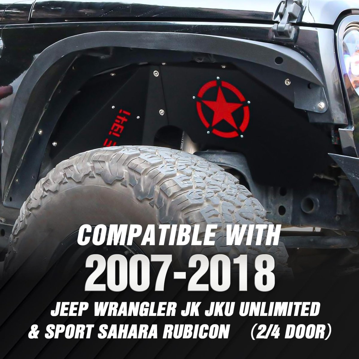 for Jeep JK Inner Fender Compatible with 2007-2018 Jeep Wrangler JK & JKU Unlimited 2/4 Doors - Yzona