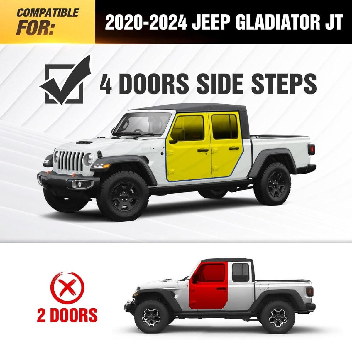 Wheel to Wheel Running Boards Drop Side Steps for Jeep Gladiator JT 4 Door(20-25) | Yzona
