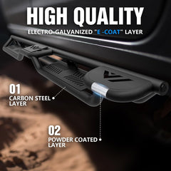 Two Raised Steps Quad Cab Nerf Bar Running Boards Compatible for 2002-2008 Dodge Ram 1500 | 2003-2009 Ram 2500 3500 | Yzona