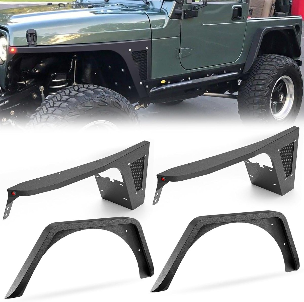 Yzona 1997-2006 Jeep Wrangler TJ & 2004-2006 Jeep Wrangler LJ Flat Front & Rear Fender Flares